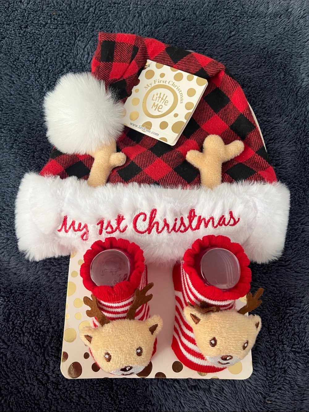 Little Me 'My 1st Christmas' Hat with Reindeer Booties